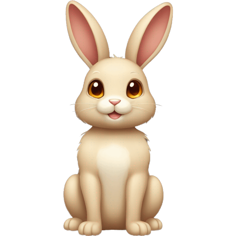 Cute,Shiny, Brown, Normal-type-Ground-type Bunny-Fakémon with Dark-Red eyes, beige ears, beige belly, beige paws, beige feet, full body emoji