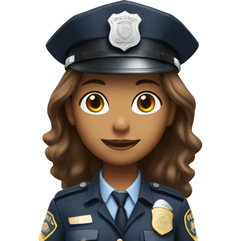 A police woman, brown skin., long hair, happy, with police hat emoji