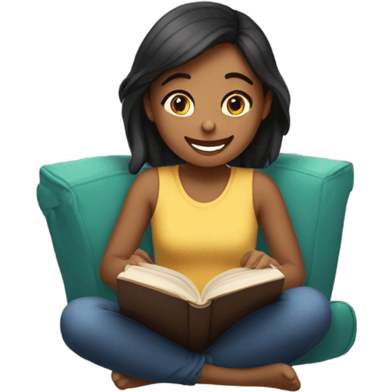 girl happily reading a book emoji