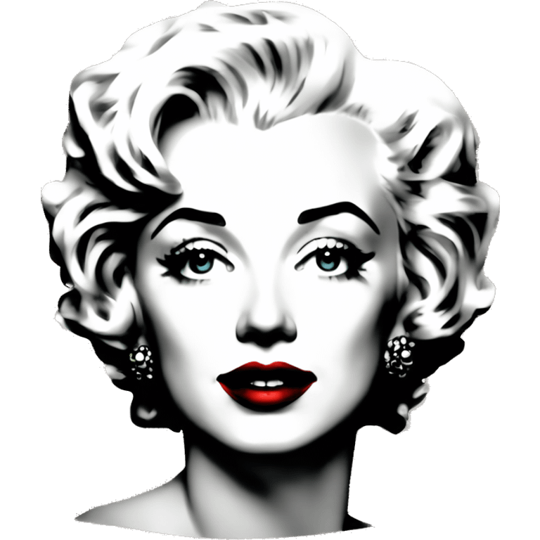 Black and white halftone collage of a face Marilyn  red lips emoji