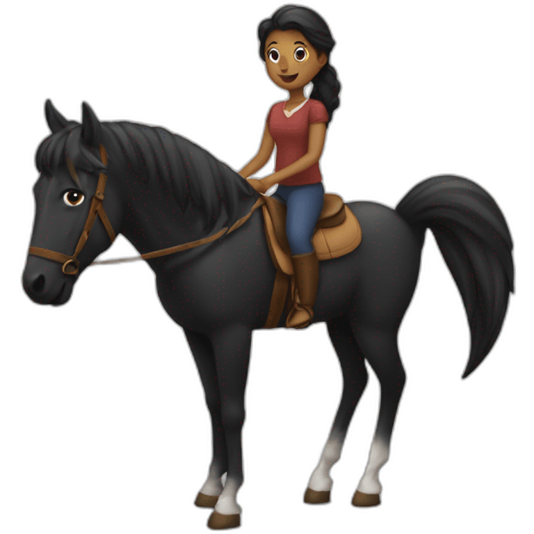 Una peliroja con un caballo negro  emoji