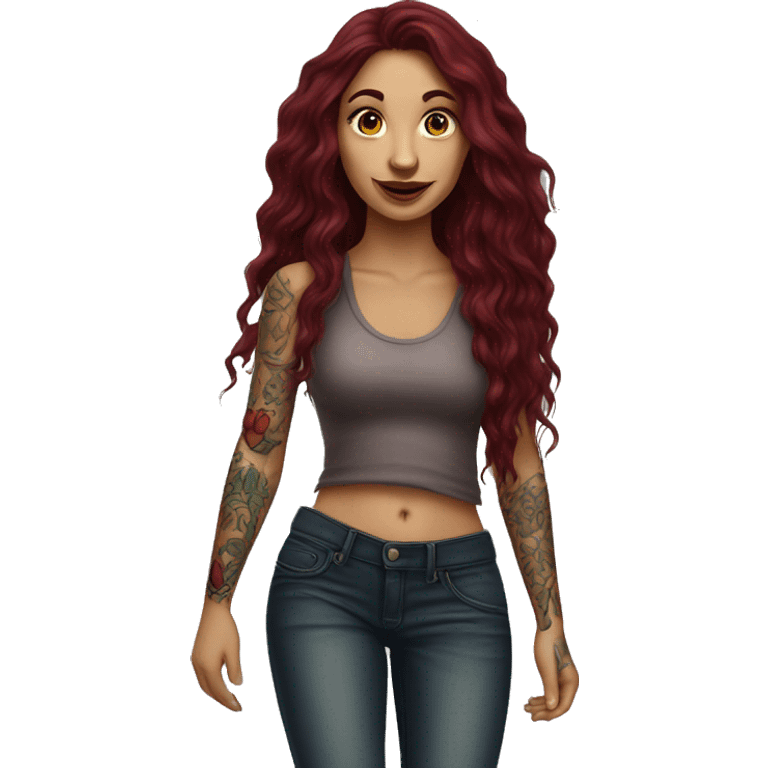 Beautiful tattooed  burgundy long haired woman crossing the street emoji