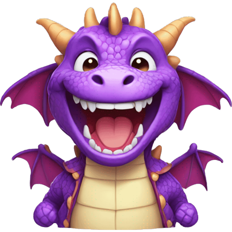 cute purple dragon laughing and  wearing clothes emoji