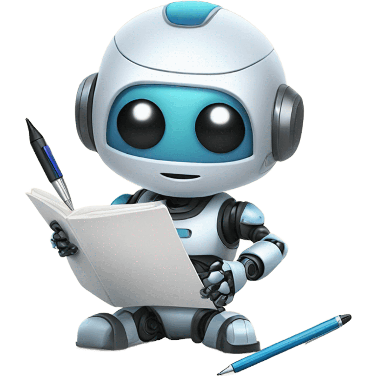 cute robot holds a pen and writes in a notebook emoji