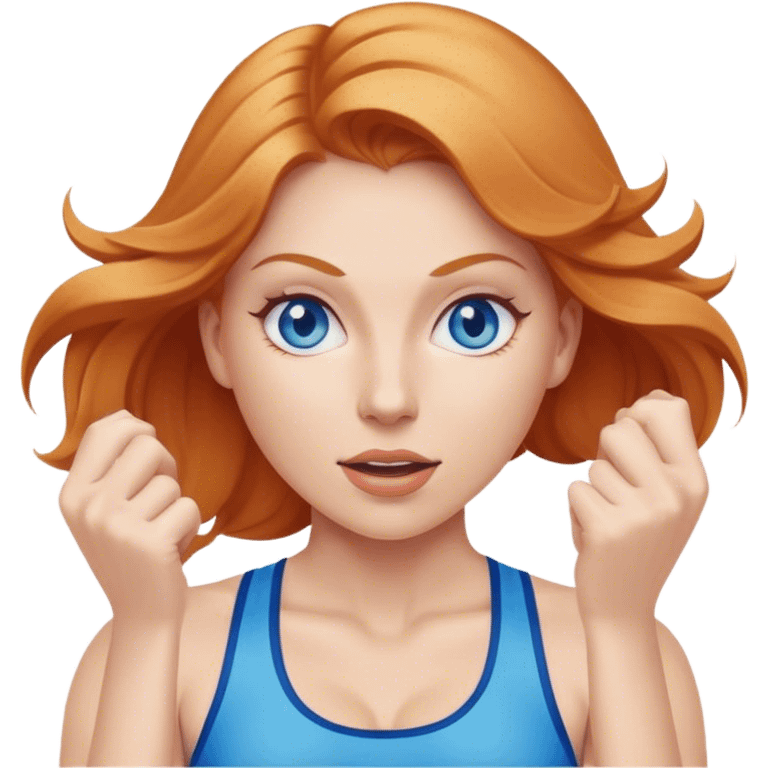 Strawberry Blonde woman with blue eyes exercising emoji