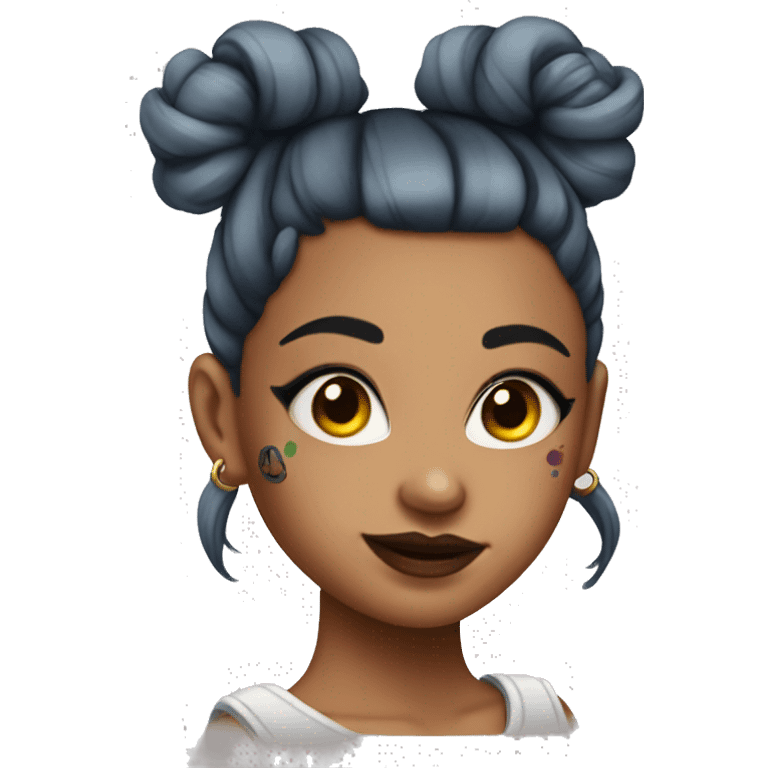 Tattooed girl with space buns and side bang emoji