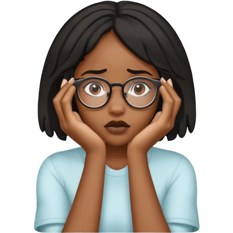 Black girl with glasses worried with hands over her face  emoji