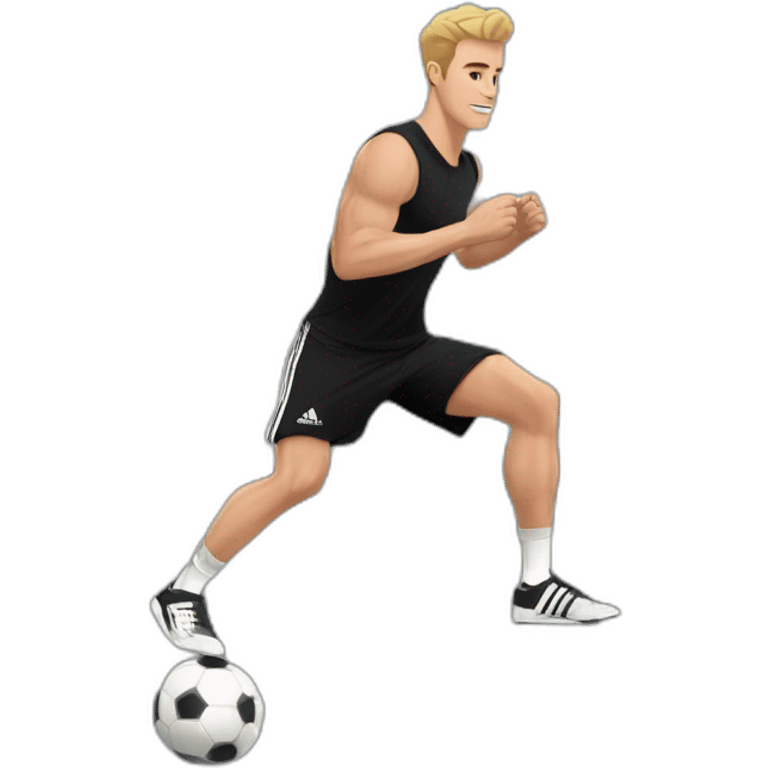 white skin soccer player in black adidas t-shirt training at gym emoji