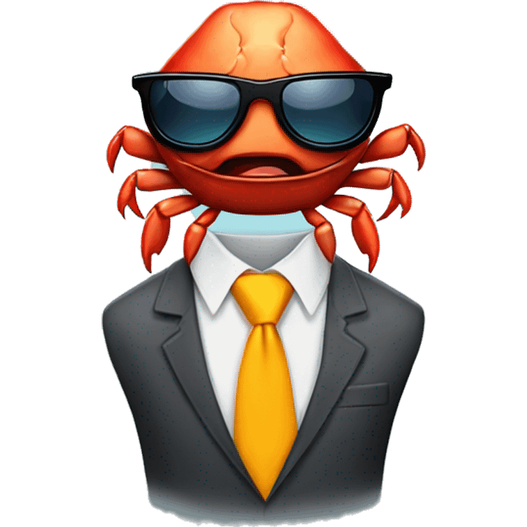 crab with a business tie and sunglasses and big crying tears emoji