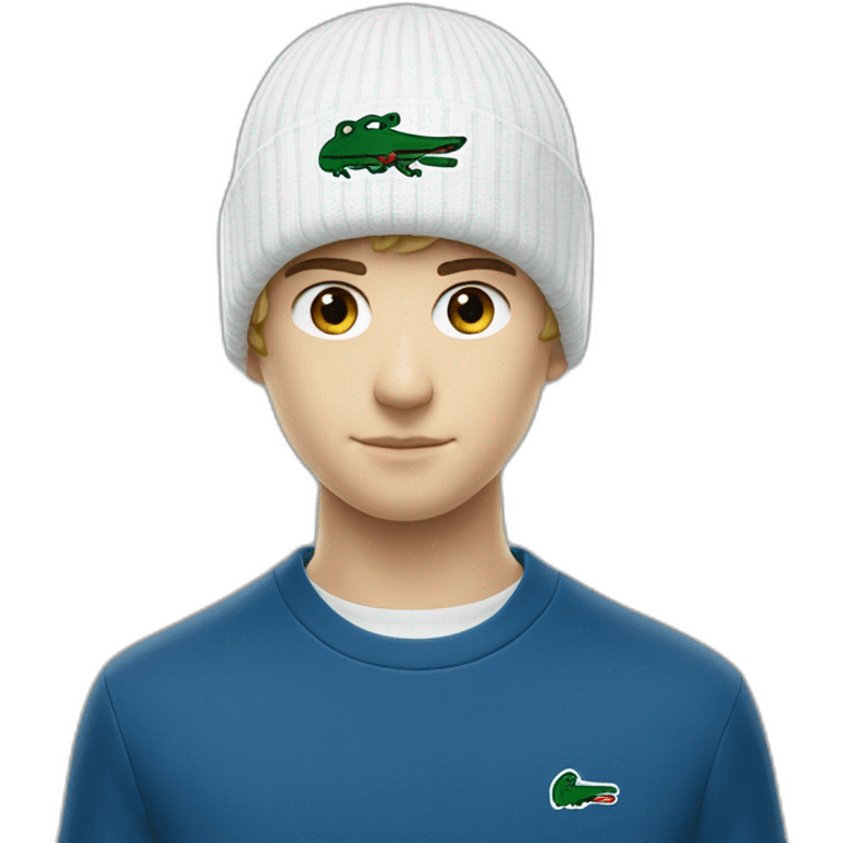 white boy using lacoste beanie with lacoste emoji