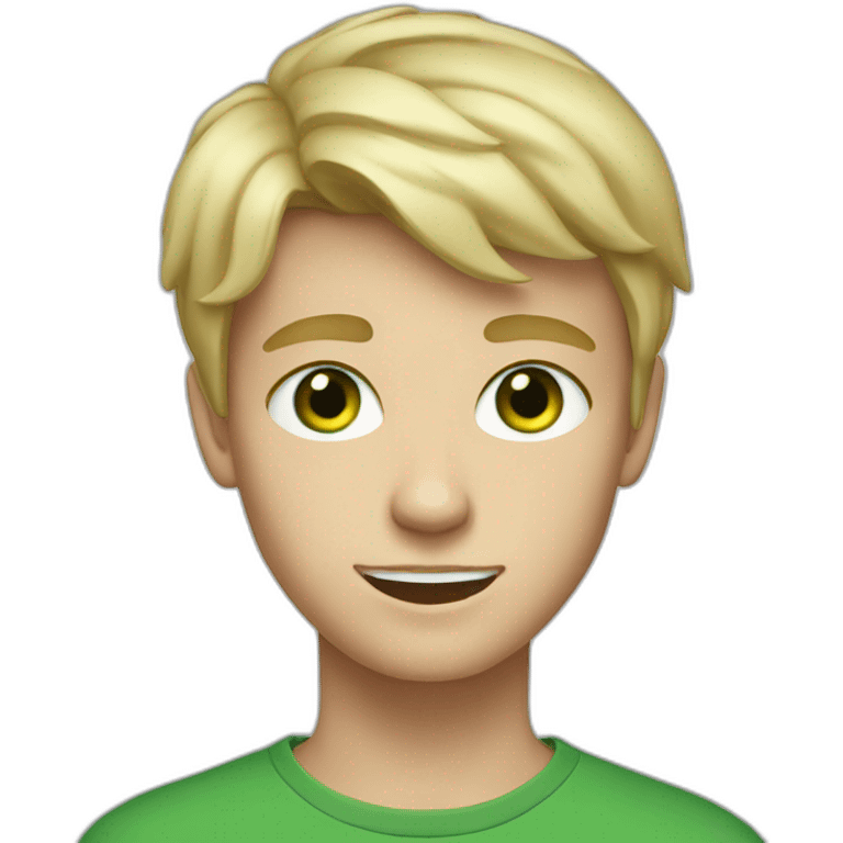 Blonde teen boy with medium short hair, green eyes emoji