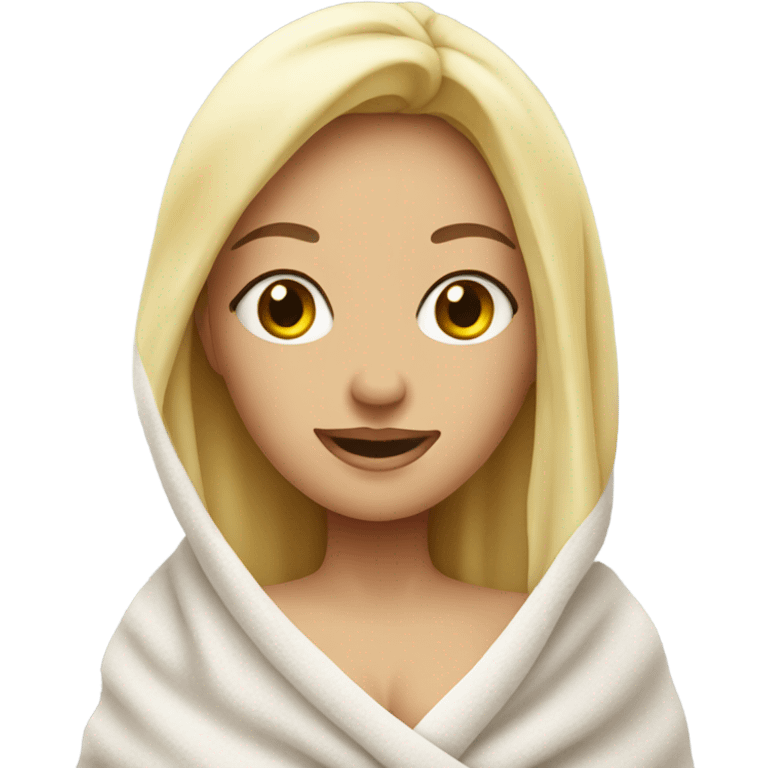 pretty blonde girl with bath towel emoji