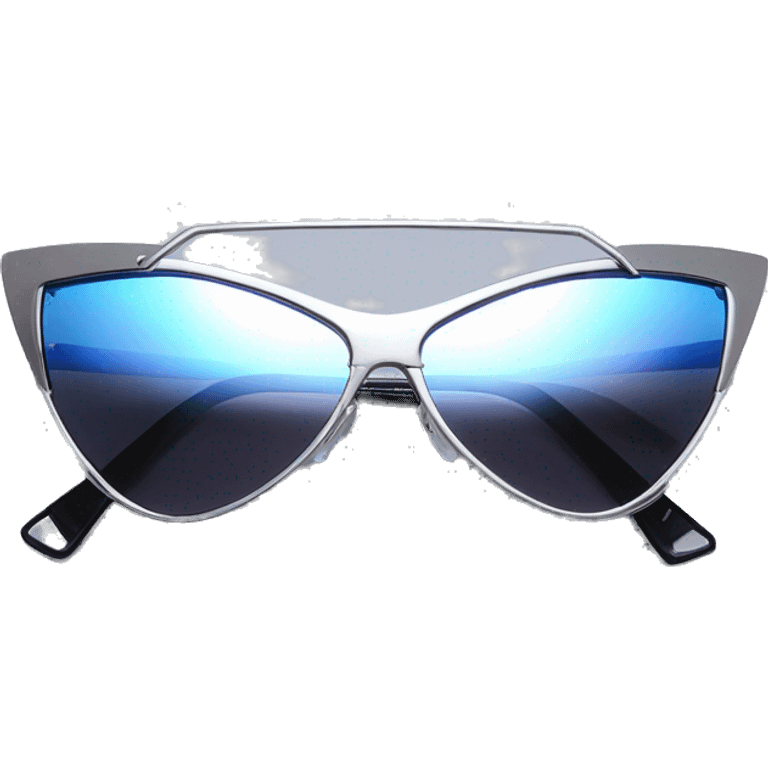 Y2K  Sports Sunglasses front view cat eye with silver frame emoji