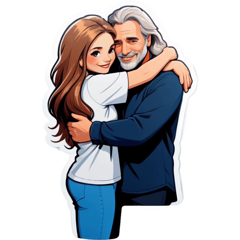 White man hugging white woman with long hair emoji