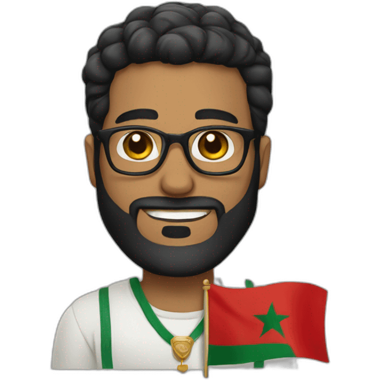 Black hair and beard white man with glasses holding Moroccan flag emoji