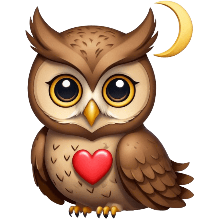 Owl with heart and moon  emoji