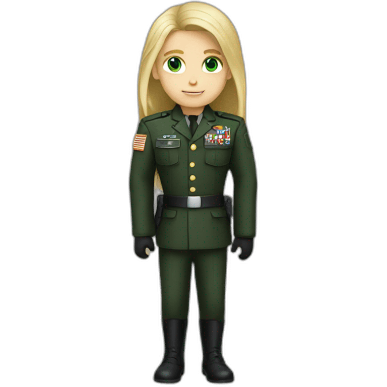 Military blond guy with green eyes blond long hair girl in black dress emoji