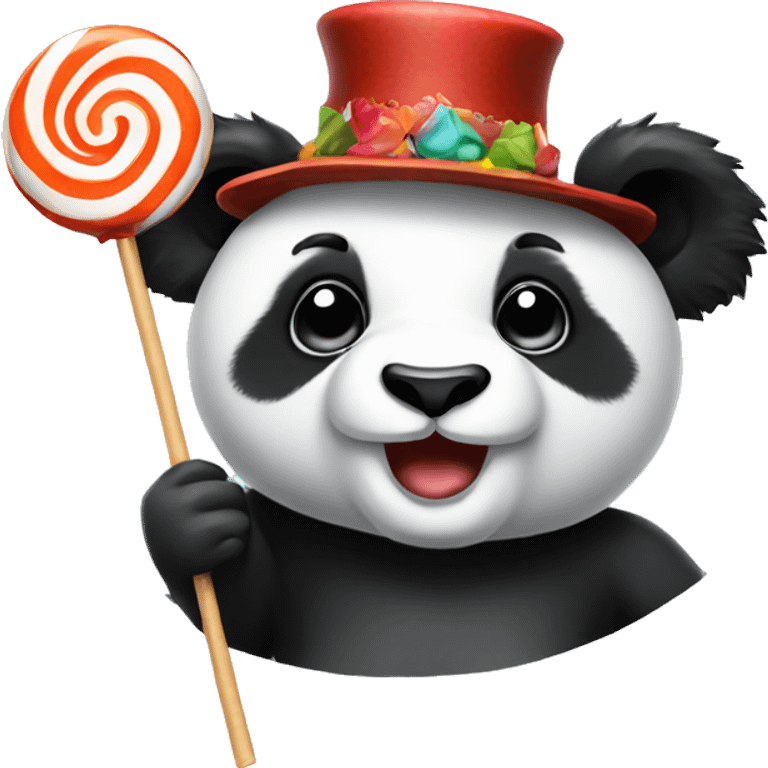 A panda with a lollipop and a crazy hat  emoji