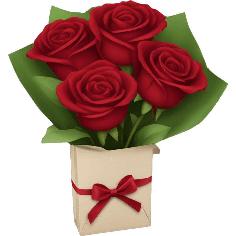 Bouquet of red roses in a burgundy package emoji