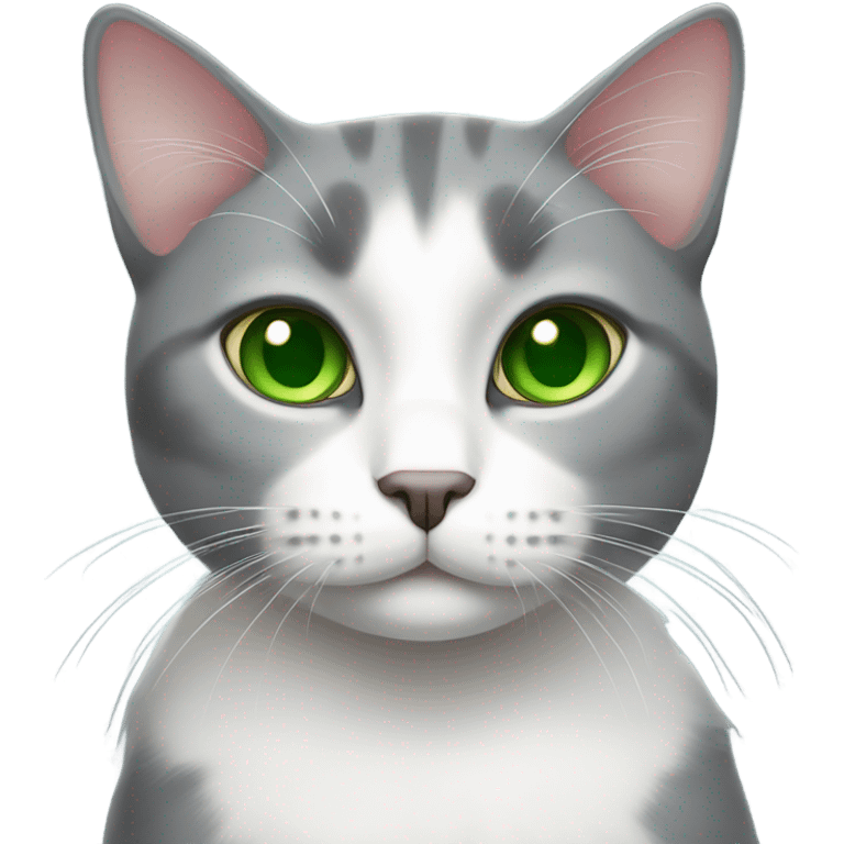 Gray and white cat with green eyes emoji