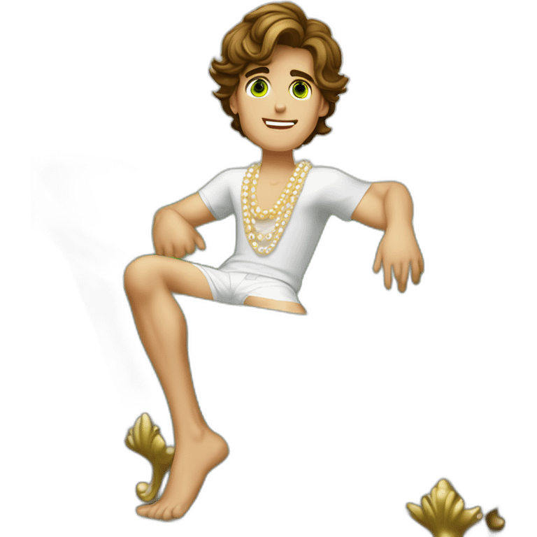 Posh-muscle-boy-brown-hair-green-eyes-pearl-necklace-in-golden-bathtub-legs emoji