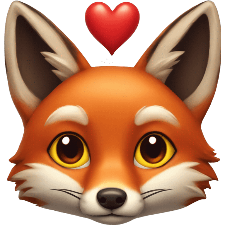 deep lush red fox face with tiny red heart instead of eyes emoji