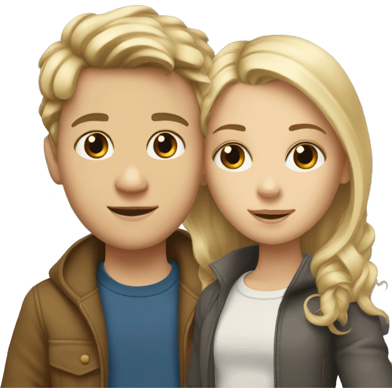 White boy with blond hair and hazel eyes with a white girl with brunette hair  emoji