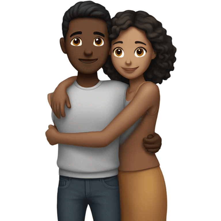 Interracial brunette couple hugging emoji