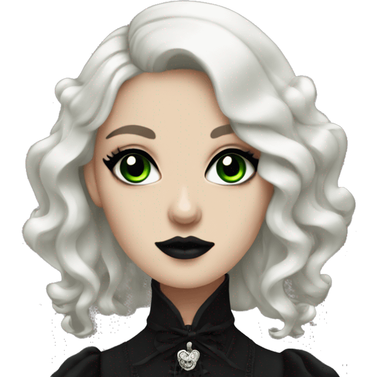 Goth lady with black lolita dress, green eyes, black eyeshadow emoji