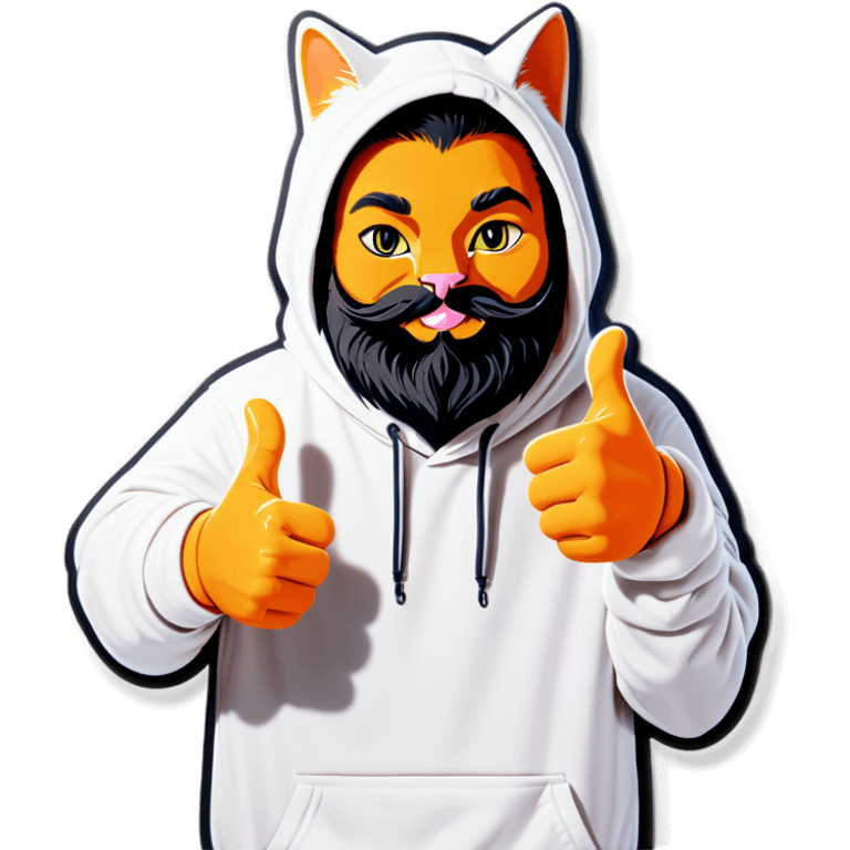 Cat with beard and hoodie , thumbs up emoji