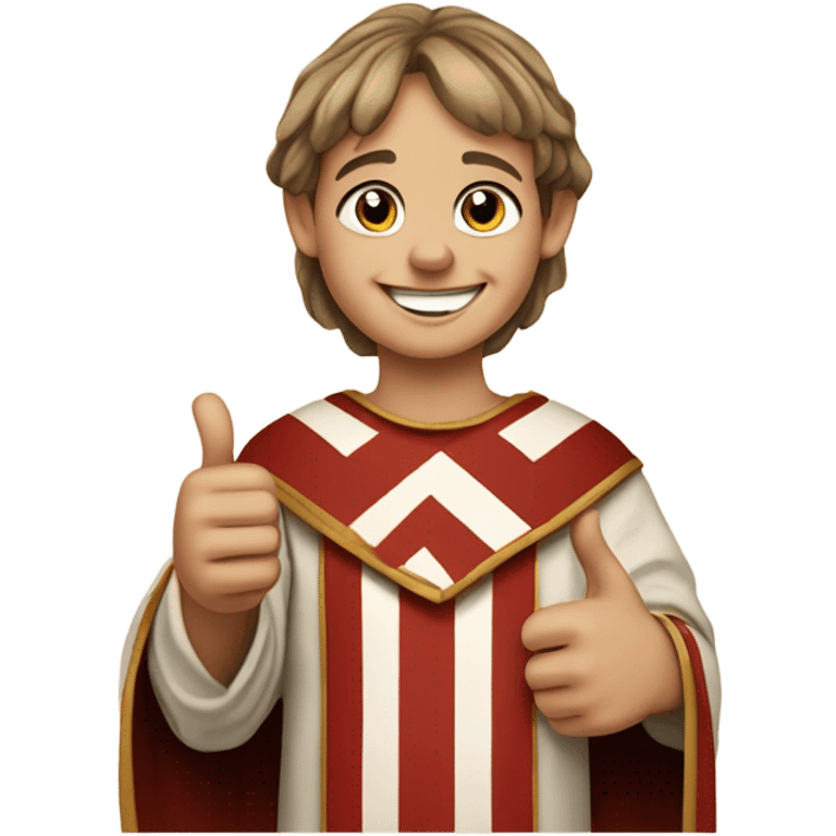 11th century european happy child with horizontal red stripes tunic making happy thumb up emoji