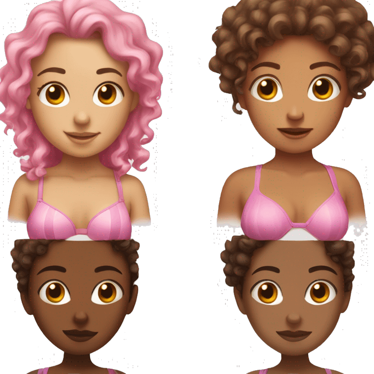 Two girls in pink bikinis with brown hair but one has curly and one has straight emoji