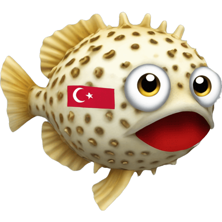 
inflated puffer fish holding a Turkish flag emoji