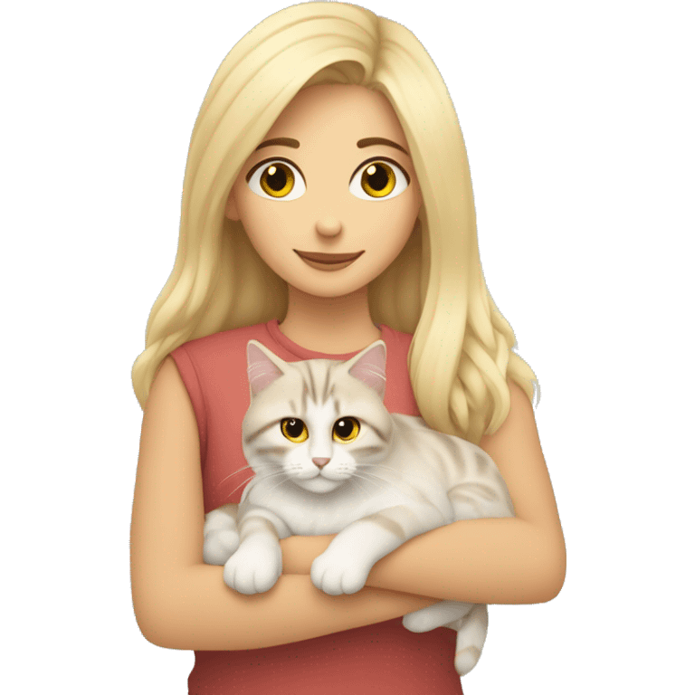 Blonde girl snuggling a Siberian cat emoji