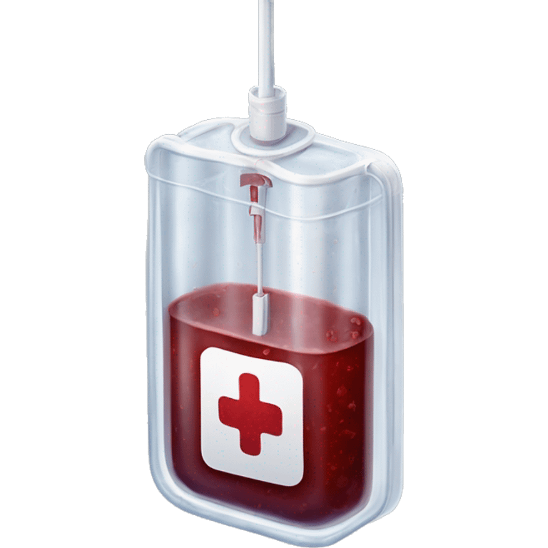 Rectangular transparent plastic iv bag filled with 500ml of blood hanging on an iv pole in an intensive care unit  emoji