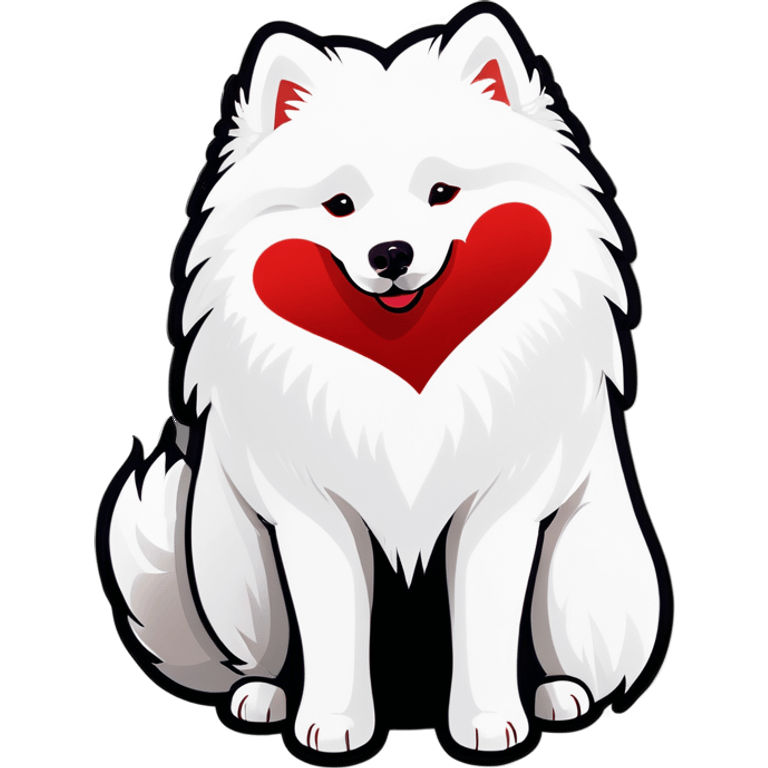 White Samoyed dog surrounded by red hearts emoji