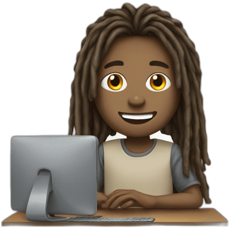 Student brown ( dreadlocks ) with computer  emoji