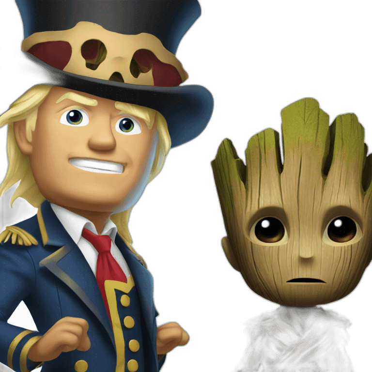 Trump as piratespars with groot emoji