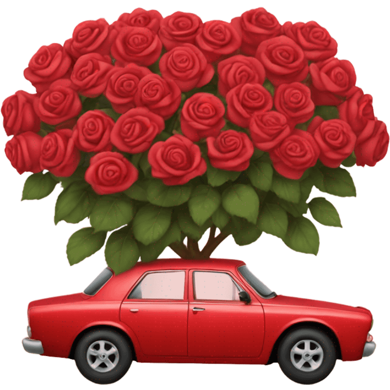 red car in the trunk many roses emoji