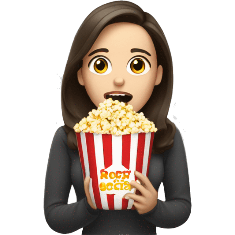 White brunette woman putting popcorn in her mouth emoji