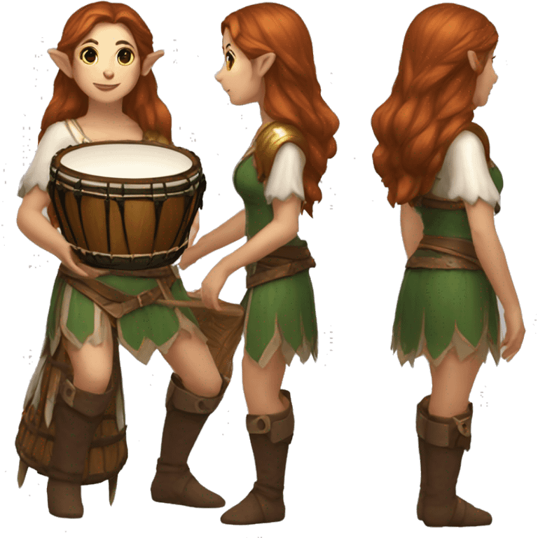 Baldurs gate 3 female elf bard with brown hair playing a drum emoji