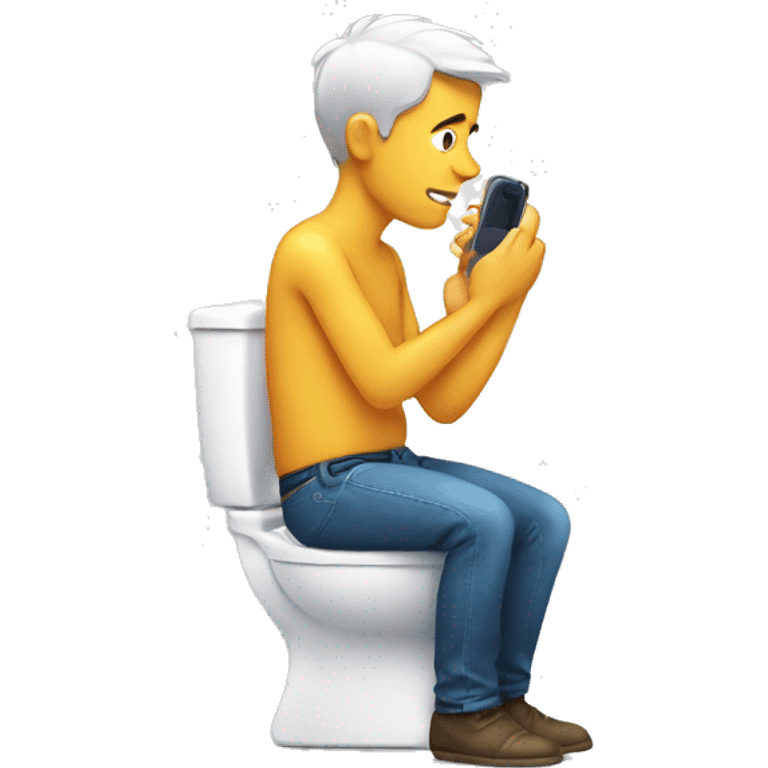 Man on toilette with mobilphone emoji