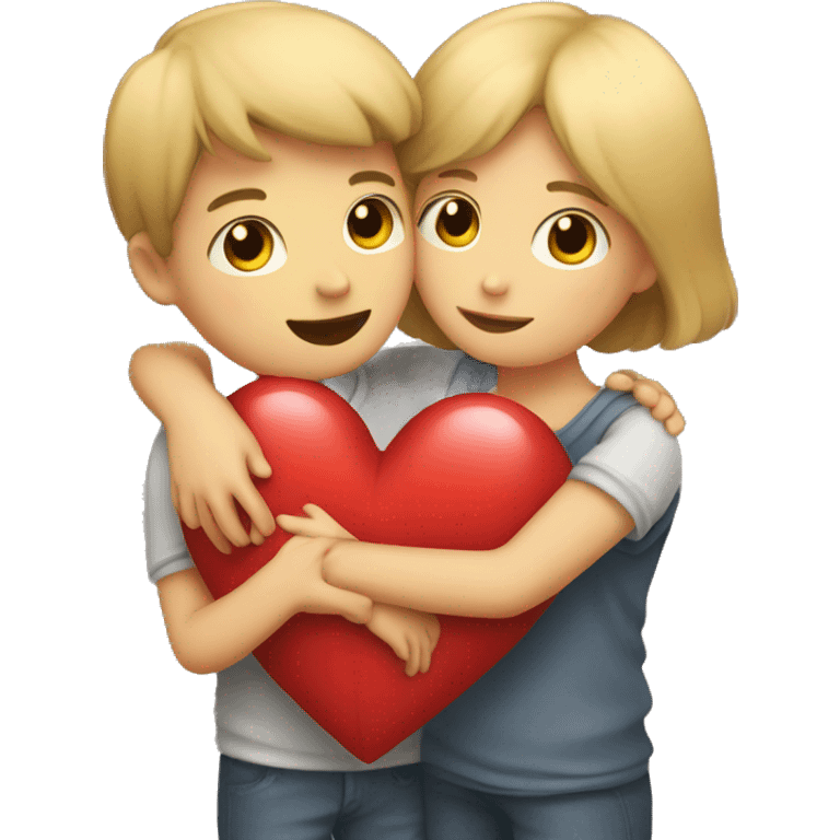 boy and girl huggin with heart over head  emoji