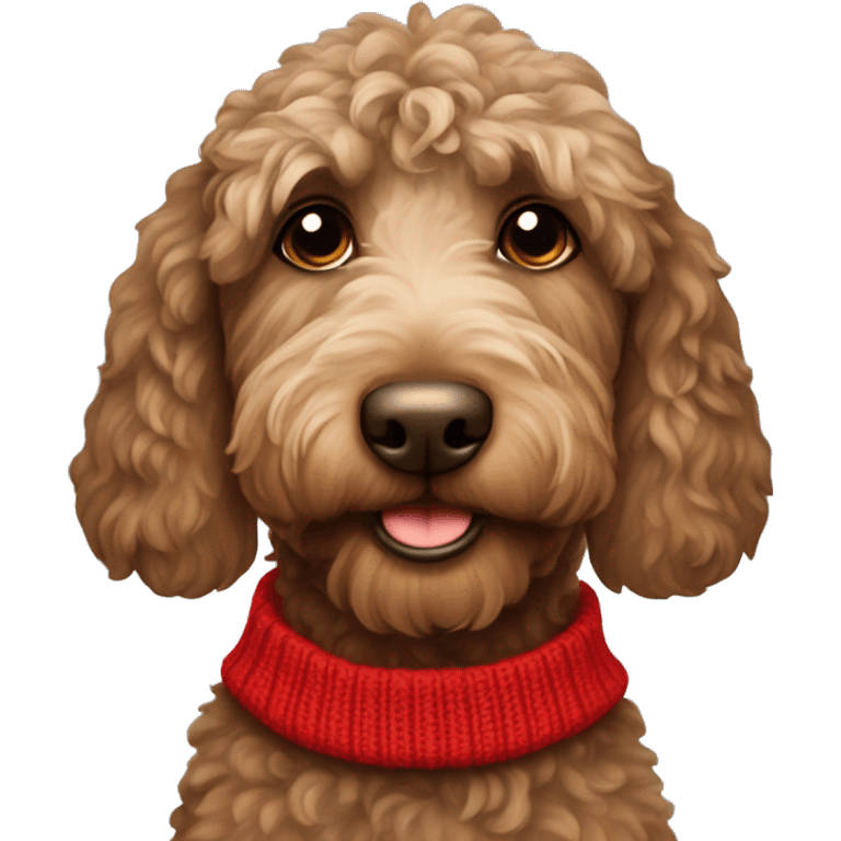 Brown labradoodle with red sweater emoji