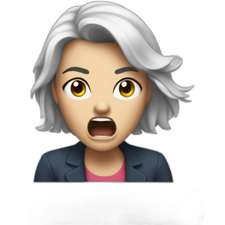 Angry Paula yelling at an iPad emoji