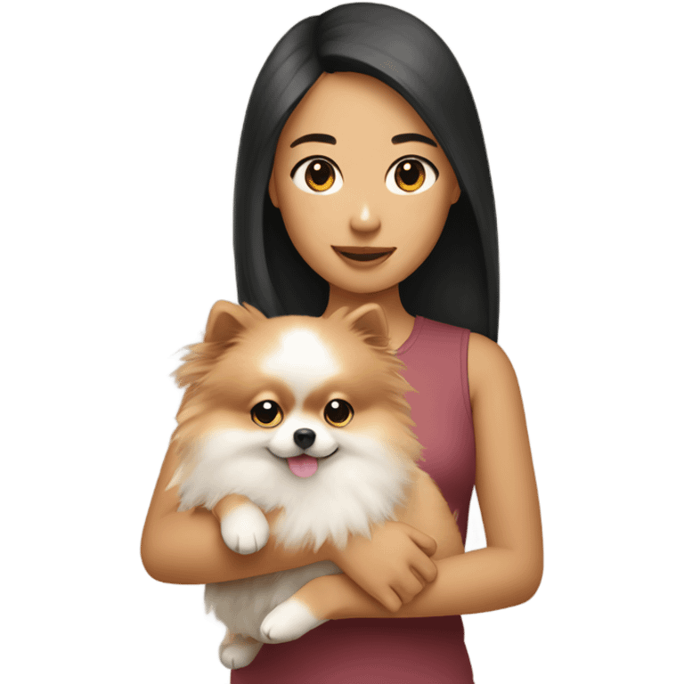 Asian girl holding pomeranian emoji