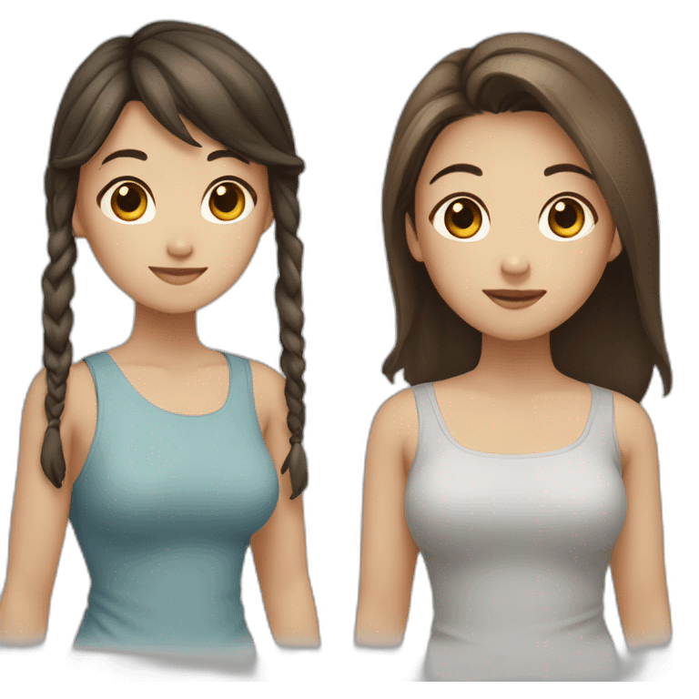 Two girls with brown hair, one with short hair, second asian with long hair emoji