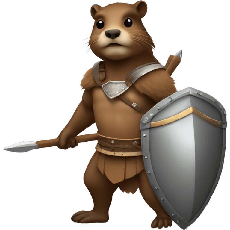 Beaver warrior, spear, shield, armour emoji