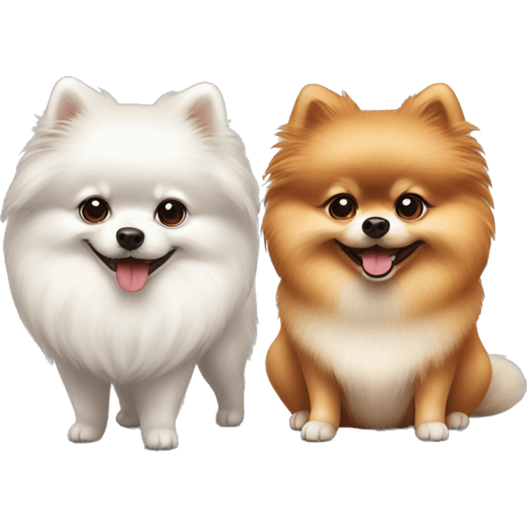 White Pomeranian and red Pomeranian playing together  emoji