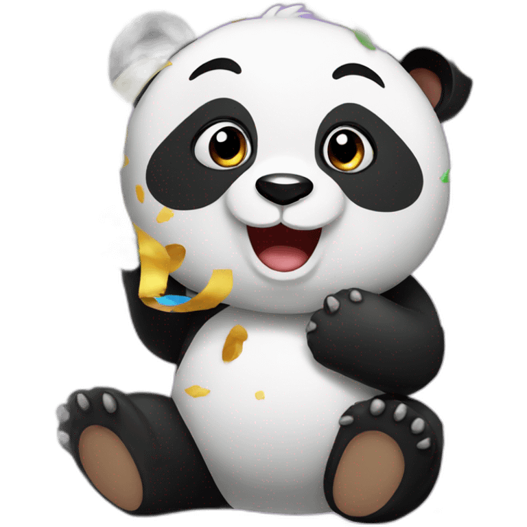 Panda celebrando con confeti emoji